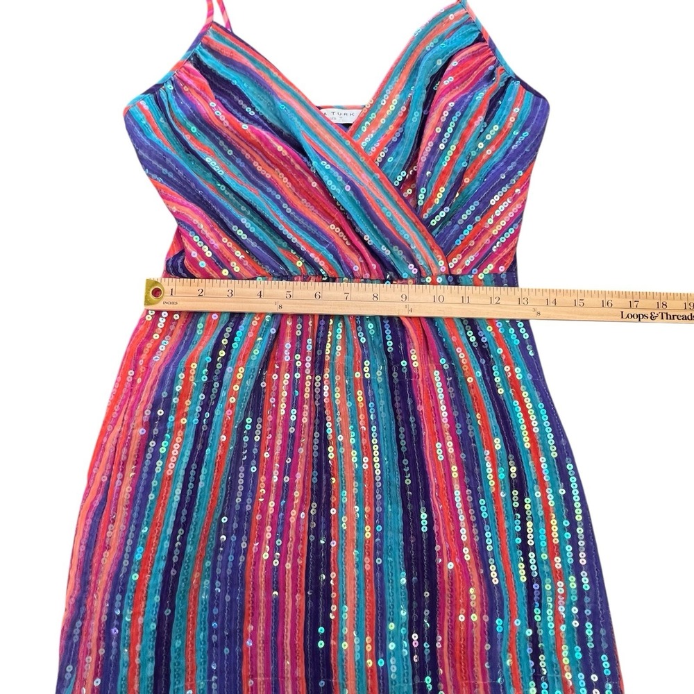 Trina Turk Dress  2 4 Multicolored Sequin Mini Cocktail Party Striped Lined READ - Picture 4 of 12